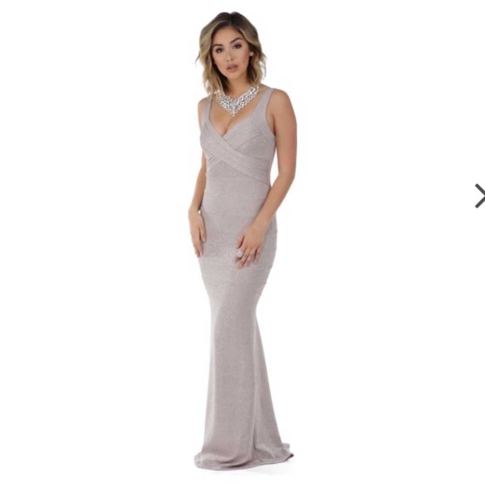 Taupe glitter formal gown